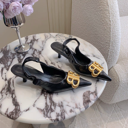 BALENCIAGA 25S HIGH SLINGBACK 35 MM IN BLACK LAMBSKIN WITH GOLD HARDWARE