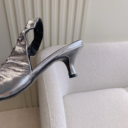 BALENCIAGA 25S HIGH SLINGBACK 35 MM IN SILVER LAMBSKIN WITH GOLD HARDWARE