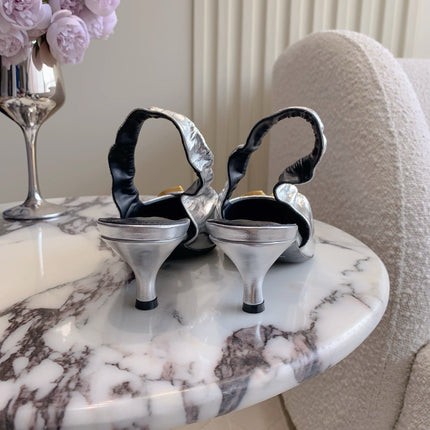 BALENCIAGA 25S HIGH SLINGBACK 35 MM IN SILVER LAMBSKIN WITH GOLD HARDWARE