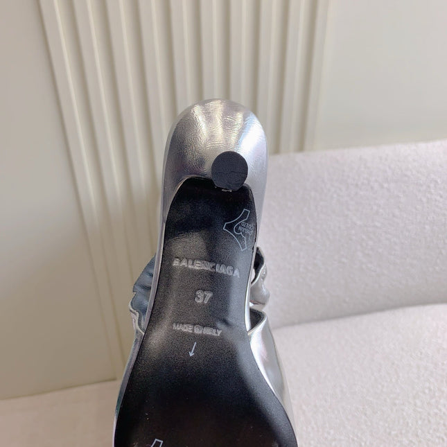 BALENCIAGA 25S HIGH SLINGBACK 35 MM IN SILVER LAMBSKIN WITH GOLD HARDWARE