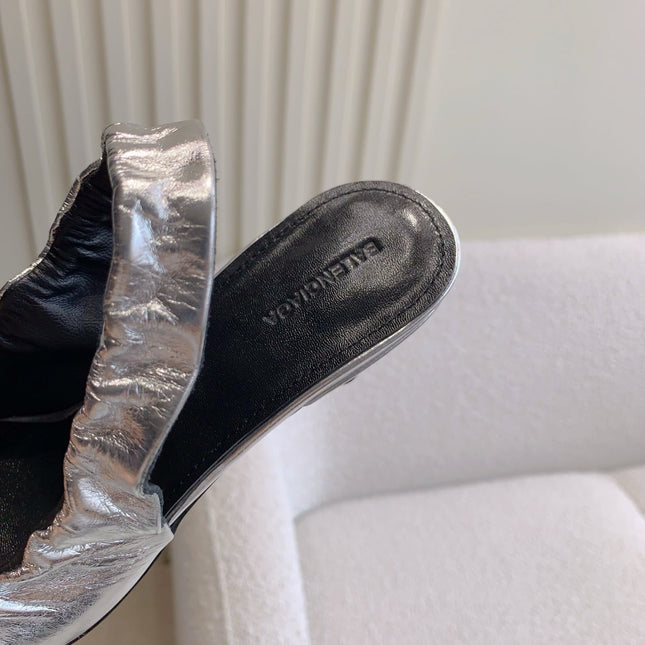 BALENCIAGA 25S HIGH SLINGBACK 35 MM IN SILVER LAMBSKIN WITH GOLD HARDWARE