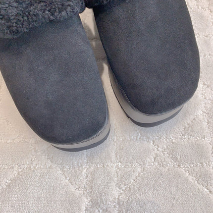 CELINE 25S DANA WEDGE MULE 70MM IN BLACK SUEDE CALFSKIN AND SHEARLING