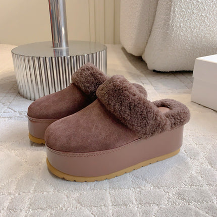 CELINE 25S DANA WEDGE MULE 70MM IN DARK BROWN SUEDE CALFSKIN AND SHEARLING