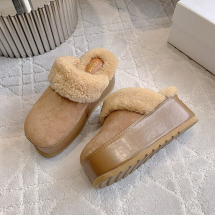 CELINE 25S DANA WEDGE MULE 70MM IN LIGHT BROWN SUEDE CALFSKIN AND SHEARLING