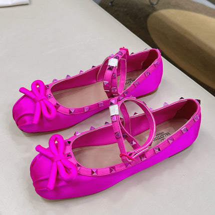 VALEN GARAVANI ROCKSTUD BALLERINAS IN HOT PINK SATIN