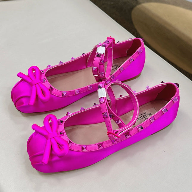 VALEN GARAVANI ROCKSTUD BALLERINAS IN BLACK SATIN