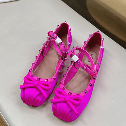 VALEN GARAVANI ROCKSTUD BALLERINAS IN BLACK SATIN