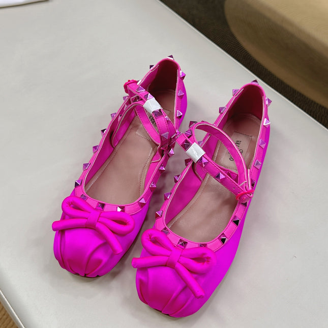 VALEN GARAVANI ROCKSTUD BALLERINAS IN BLACK SATIN