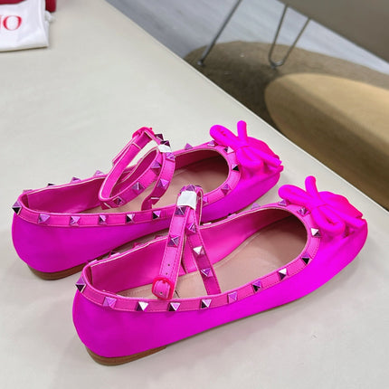VALEN GARAVANI ROCKSTUD BALLERINAS IN HOT PINK SATIN
