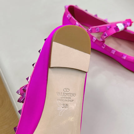 VALEN GARAVANI ROCKSTUD BALLERINAS IN BLACK SATIN