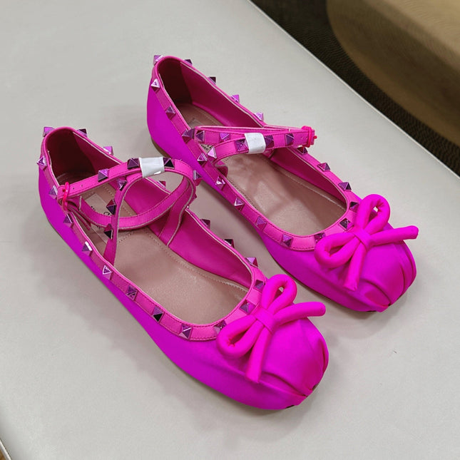 VALEN GARAVANI ROCKSTUD BALLERINAS IN BLACK SATIN