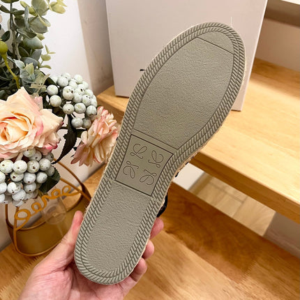 Loew Anagram Black logo White Black Beige Leather And Canvas Espadrille Sandals