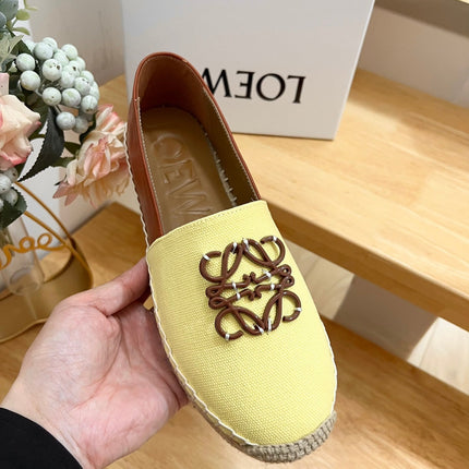 Loew Anagram Espadrille Yellow Brown Leather and Canvas