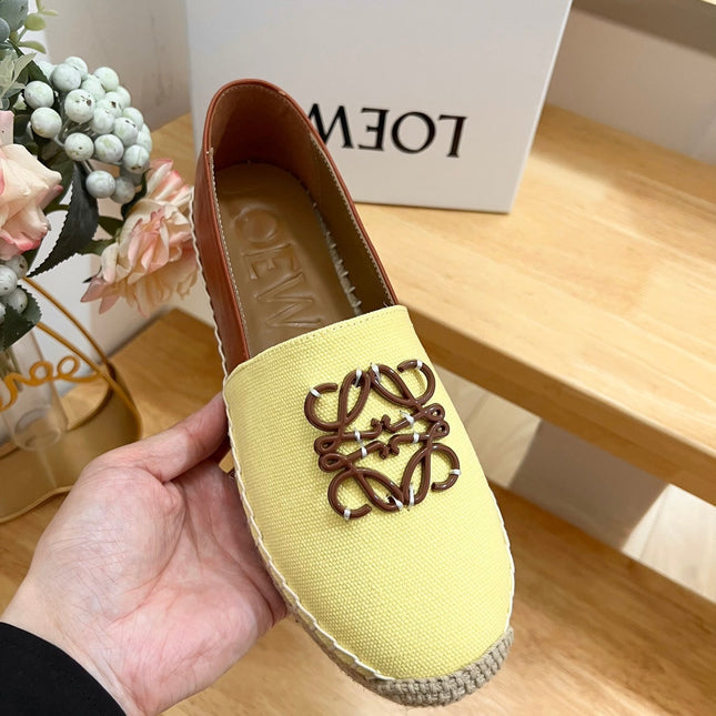 Loew Anagram Espadrille Yellow Brown Leather and Canvas