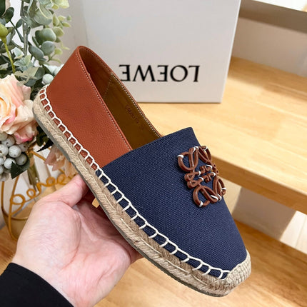 Loew Anagram Espadrille Denim Brown Leather and Canvas