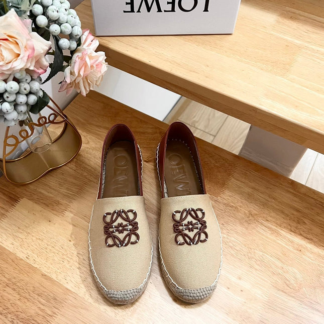 Loew Anagram Espadrille Beige Brown Leather and Canvas