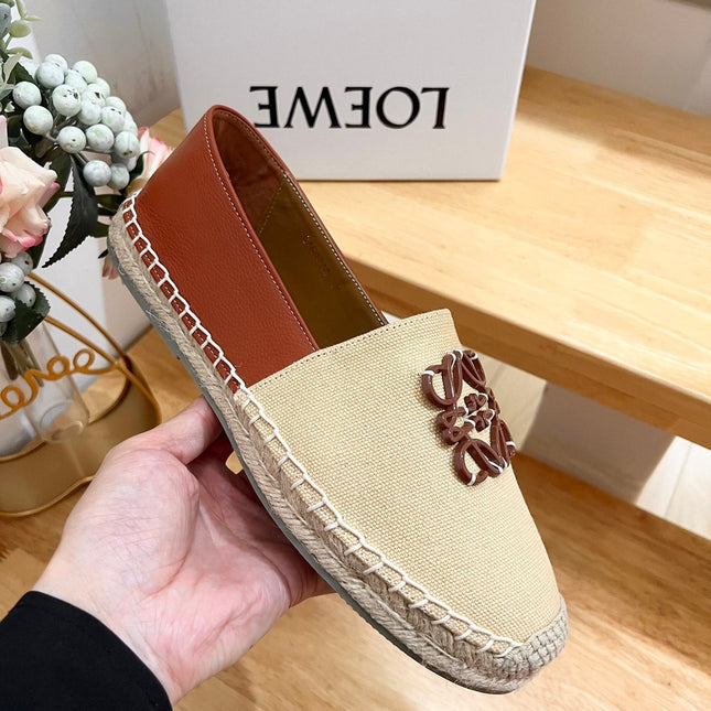 Loew Anagram Espadrille Beige Brown Leather and Canvas