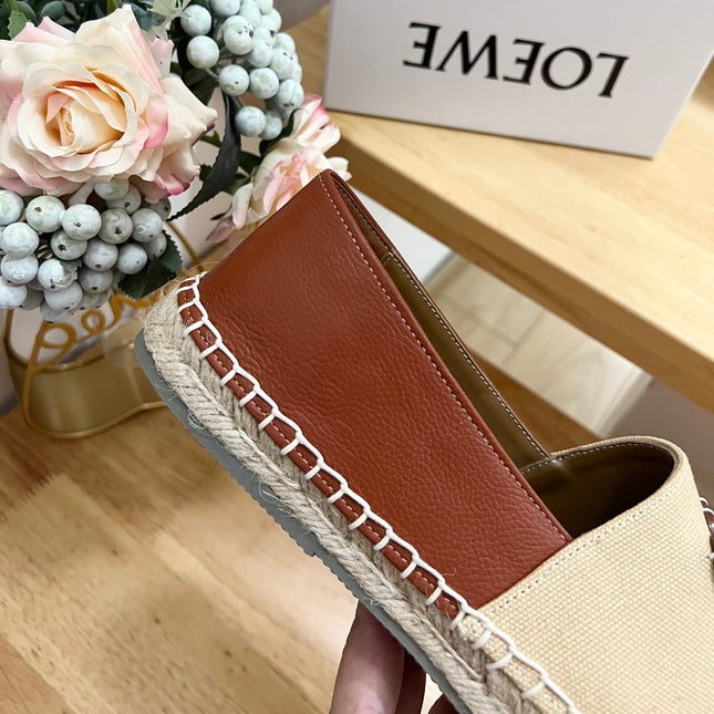Loew Anagram Espadrille Beige Brown Leather and Canvas