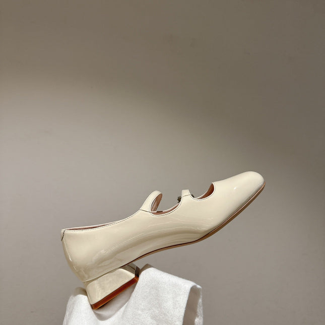 MINI TRES VIVIER STRASS BUCKLE BABIES BALLERINAS IN OFF WHITE PATENT CALFSKIN