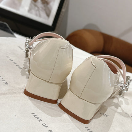MINI TRES VIVIER STRASS BUCKLE BABIES BALLERINAS IN OFF WHITE PATENT CALFSKIN