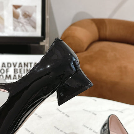 MINI TRES VIVIER STRASS BUCKLE BABIES BALLERINAS IN BLACK PATENT CALFSKIN