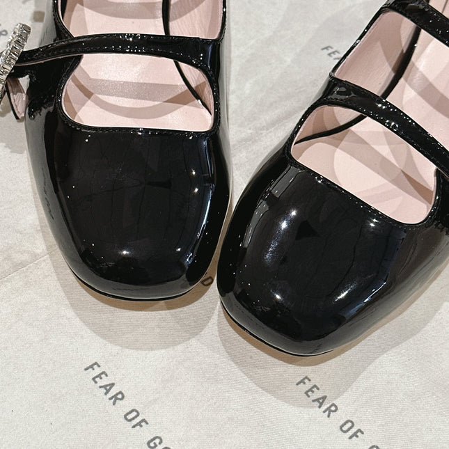 MINI TRES VIVIER STRASS BUCKLE BABIES BALLERINAS IN BLACK PATENT CALFSKIN