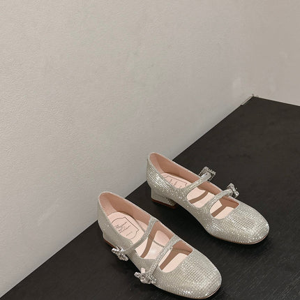 MINI TRES VIVIER STRASS BUCKLE BABIES BALLERINAS IN BEIGE CALFSKIN FULLY EMBELLISHED CRYSTALS