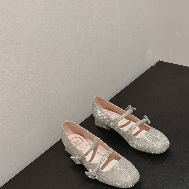 MINI TRES VIVIER STRASS BUCKLE BABIES BALLERINAS IN BEIGE CALFSKIN FULLY EMBELLISHED CRYSTALS