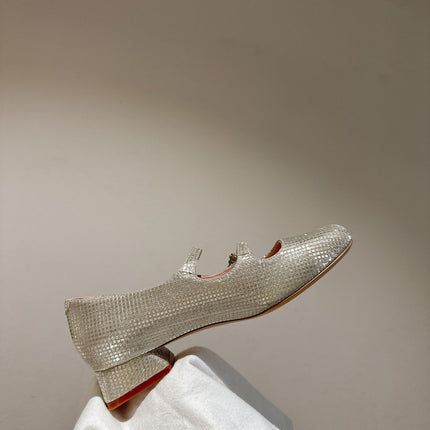 MINI TRES VIVIER STRASS BUCKLE BABIES BALLERINAS IN BEIGE CALFSKIN FULLY EMBELLISHED CRYSTALS