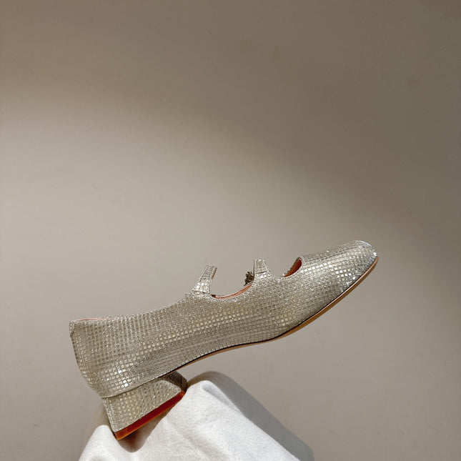 MINI TRES VIVIER STRASS BUCKLE BABIES BALLERINAS IN BEIGE CALFSKIN FULLY EMBELLISHED CRYSTALS