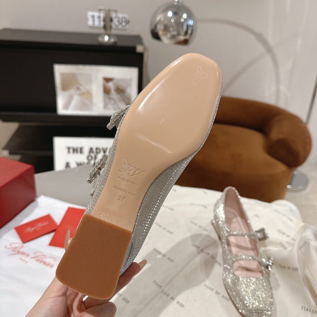 MINI TRES VIVIER STRASS BUCKLE BABIES BALLERINAS IN BEIGE CALFSKIN FULLY EMBELLISHED CRYSTALS