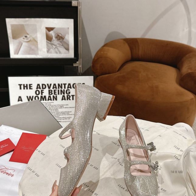 MINI TRES VIVIER STRASS BUCKLE BABIES BALLERINAS IN BEIGE CALFSKIN FULLY EMBELLISHED CRYSTALS