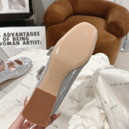 MINI TRES VIVIER STRASS BUCKLE BABIES BALLERINAS IN SILVER CALFSKIN FULLY EMBELLISHED CRYSTALS