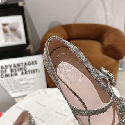 MINI TRES VIVIER STRASS BUCKLE BABIES BALLERINAS IN TAUPE CALFSKIN FULLY EMBELLISHED CRYSTALS