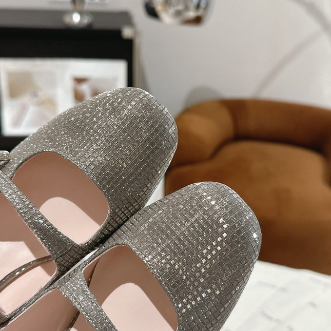MINI TRES VIVIER STRASS BUCKLE BABIES BALLERINAS IN TAUPE CALFSKIN FULLY EMBELLISHED CRYSTALS