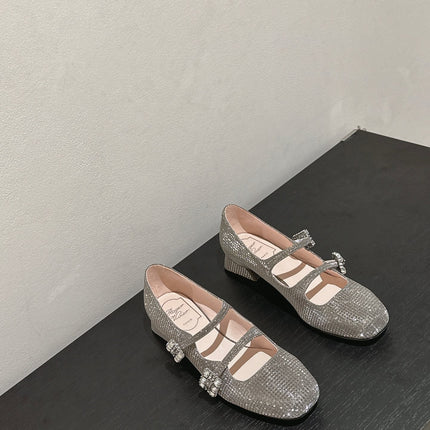 MINI TRES VIVIER STRASS BUCKLE BABIES BALLERINAS IN TAUPE CALFSKIN FULLY EMBELLISHED CRYSTALS