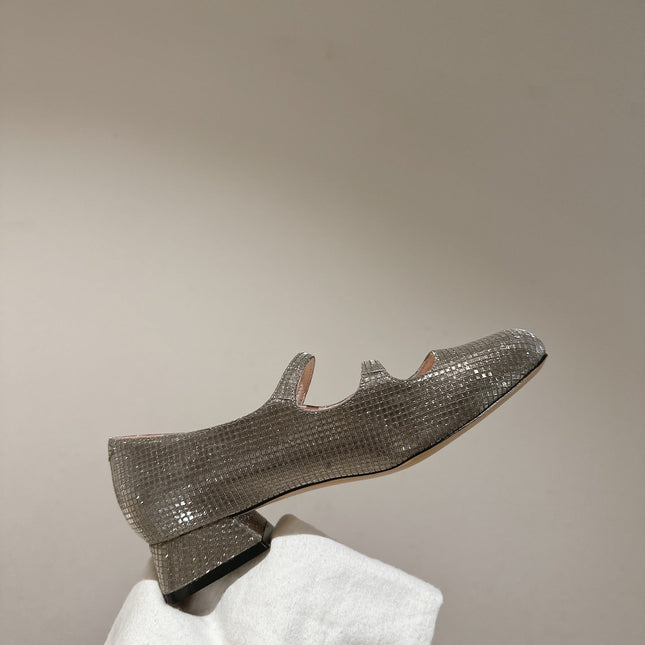 MINI TRES VIVIER STRASS BUCKLE BABIES BALLERINAS IN TAUPE CALFSKIN FULLY EMBELLISHED CRYSTALS