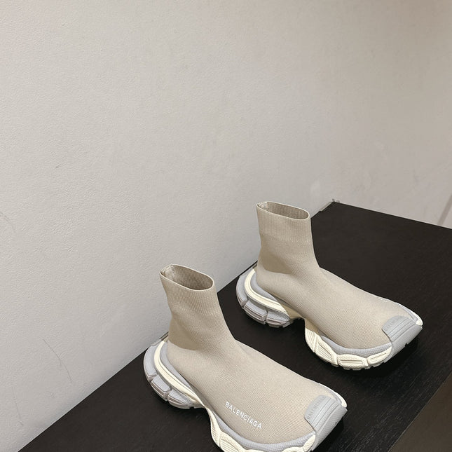 BALENCIAGA 25S SPEED TRAINER SNEAKERS 55 MM IN BEIGE AND GREY KNIT