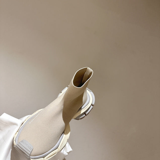 BALENCIAGA 25S SPEED TRAINER SNEAKERS 55 MM IN BEIGE AND GREY KNIT