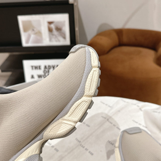 BALENCIAGA 25S SPEED TRAINER SNEAKERS 55 MM IN BEIGE AND GREY KNIT