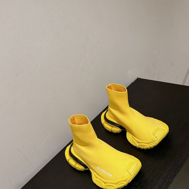 BALENCIAGA 25S SPEED TRAINER SNEAKERS 55 MM IN YELLOW AND BLACK KNIT