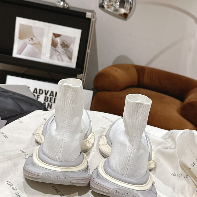 BALENCIAGA 25S SPEED TRAINER SNEAKERS 55 MM IN WHITE AND GREY KNIT