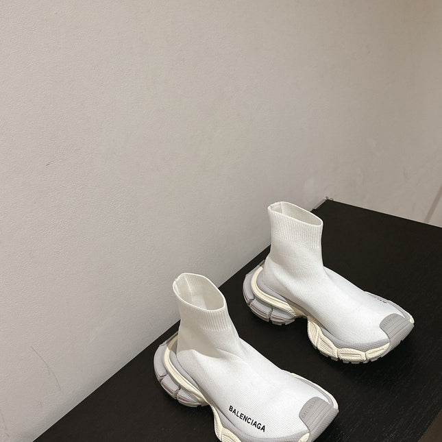 BALENCIAGA 25S SPEED TRAINER SNEAKERS 55 MM IN WHITE AND GREY KNIT