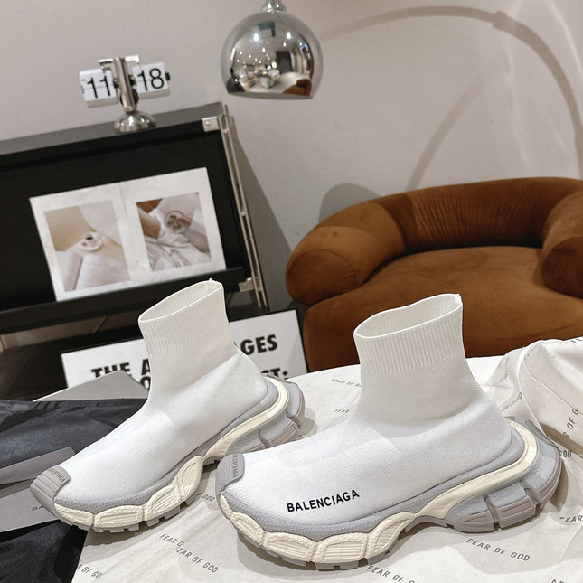 BALENCIAGA 25S SPEED TRAINER SNEAKERS 55 MM IN WHITE AND GREY KNIT