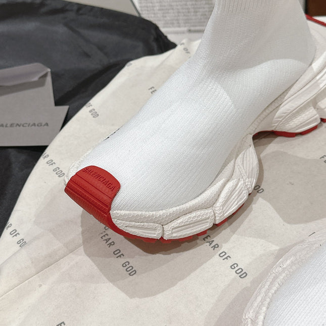 BALENCIAGA 25S SPEED TRAINER SNEAKERS 55 MM IN WHITE AND RED KNIT