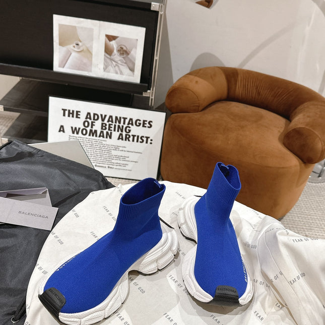 BALENCIAGA 25S SPEED TRAINER SNEAKERS 55 MM IN BLUE KNIT