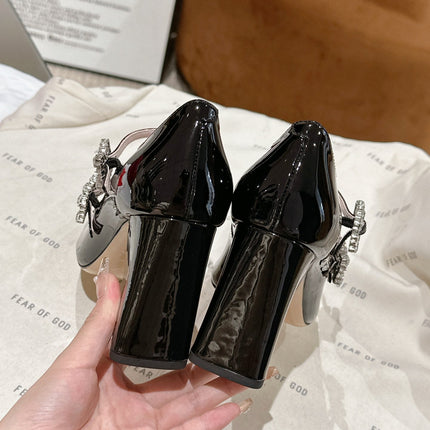 TRÈS VIVIER MARY JANE DOUBLE-STRAP PUMPS IN BLACK PATENT CALFSKIN