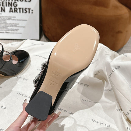 TRÈS VIVIER MARY JANE DOUBLE-STRAP PUMPS IN BLACK PATENT CALFSKIN