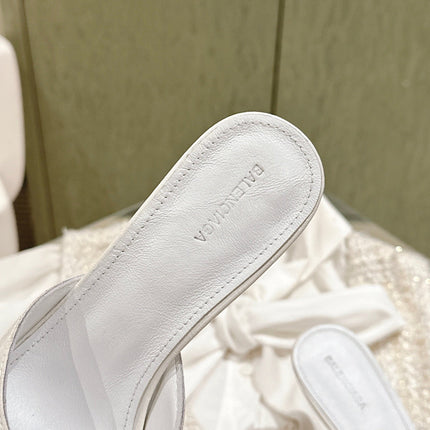 CAGOLE POINTED HIGH MULES IN WHITE SHINY CALFSKIN