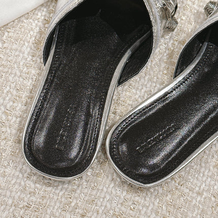 CAGOLE FLAT SANDALS IN SILVER WAX-OIL SHEEPSKIN